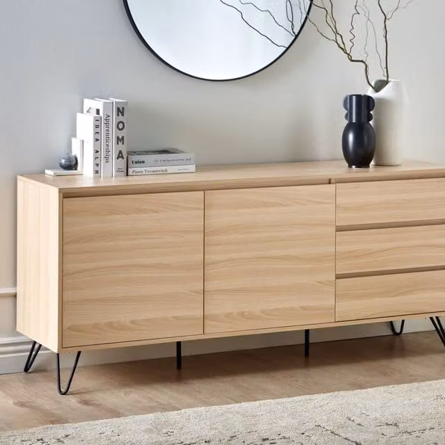 Wyld and Coco Scandinavian Style 2-Door Sideboard with 2 Drawers in Brown Matt MDF and Metal