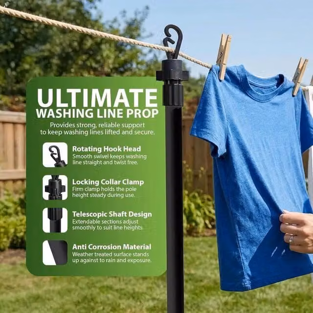 NESTLUNE Black 2.4m Telescopic Washing Prop Pole, 2 Pack – 1