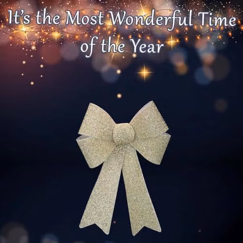 VFM e-Store Tinsel Light Up Bow Christmas Decoration in Champagne and Beige, W/D/H: 43 x 29 x 10 cm – 4