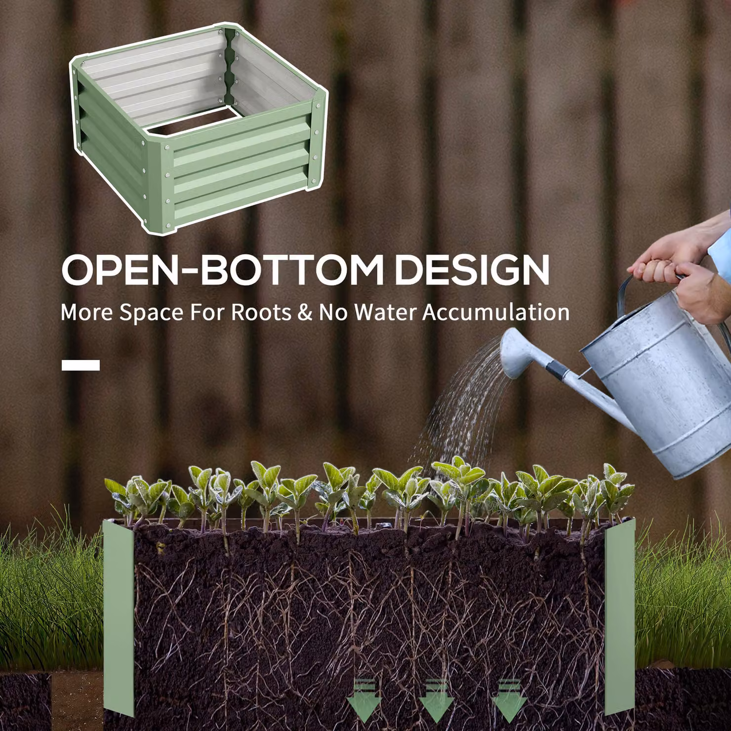 Outsunny Set of Two Green Galvanised Steel Raised Planter Boxes, W/D/H: 60 x 60 x 60 cm – 4