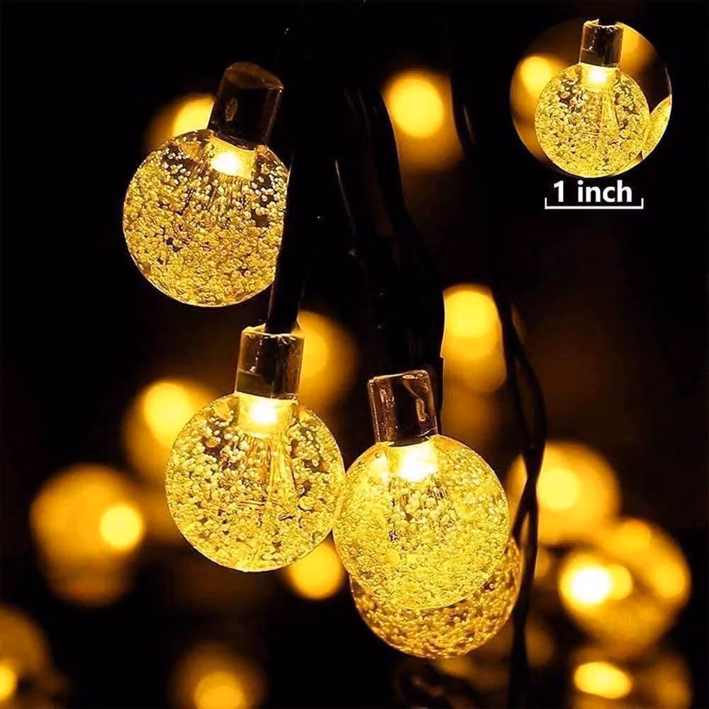FLAVORA Solar LED String Lights with 100 Warm White Globe Bulbs – 3