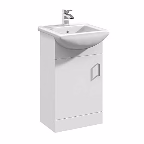 Nuie Mayford Floor Standing 450mm Cabinet and Ceramic Basin in White Glossy Finish