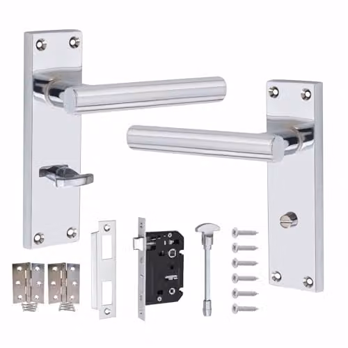 Golden Grace Victorian Straight T-Bar Door Handles with Long Backplate Set in Polished Chrome