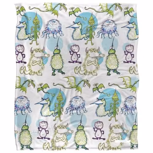 Jim Henson Monster Doodles Silky Touch Super Soft Fleece Throw Blanket, White, W/D/H: 152 x 127 cm