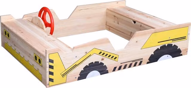 Wooden Kids Car Sand Pit with Sandbox in Brown and Multicolour