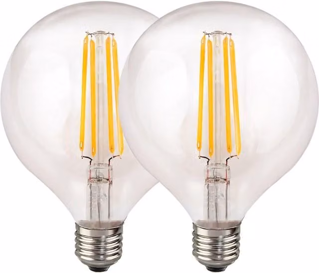 Harper Living 8W G125 E27 LED Globe Bulb, Warm White, Transparent, Pack of 2