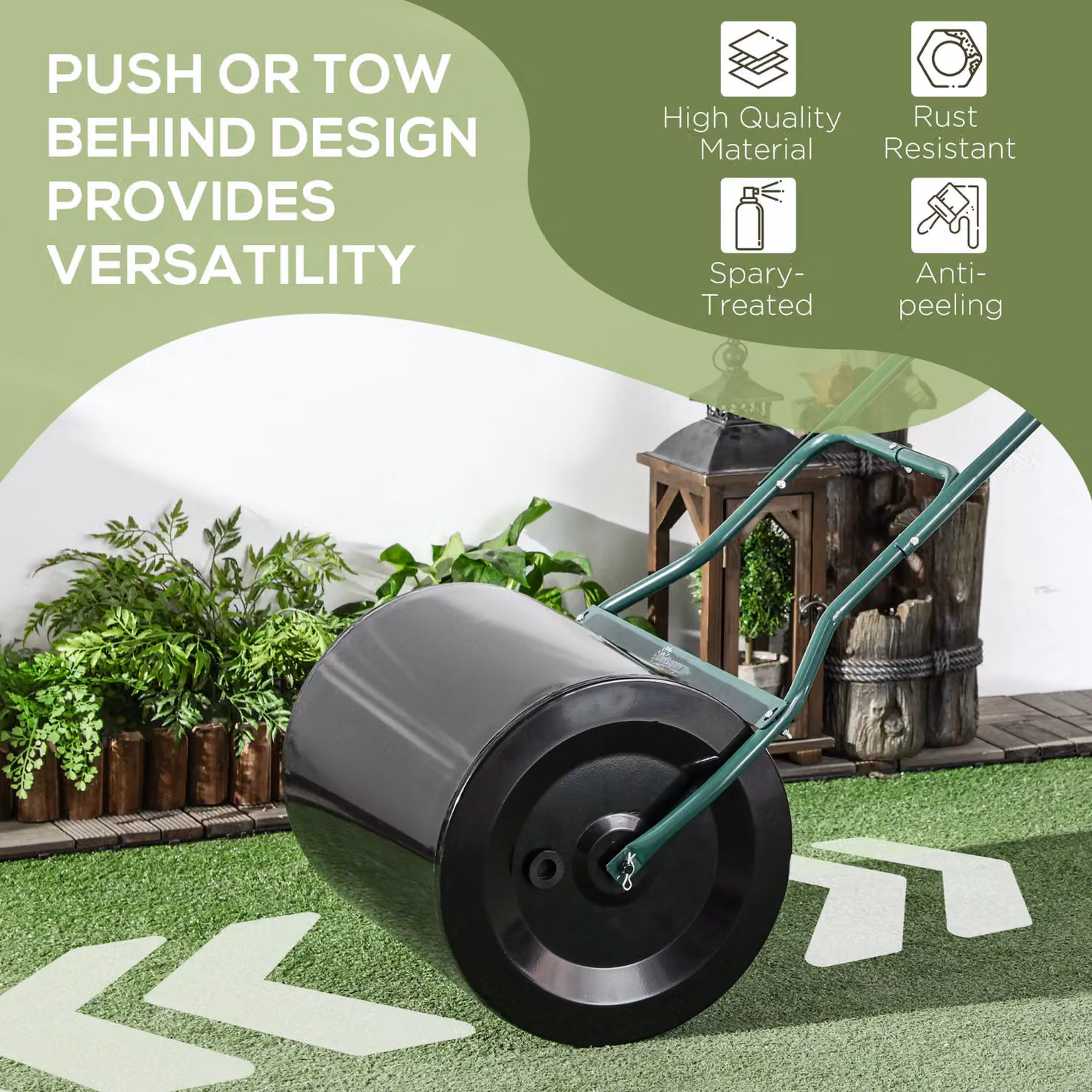 Outsunny Steel Garden Roller with 60L Fillable Cylinder in Black and Green – 4