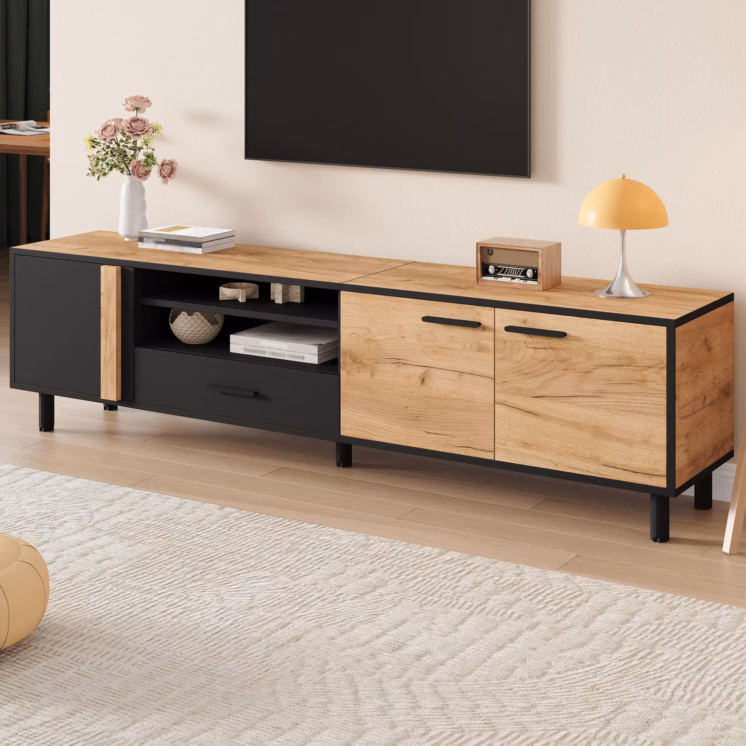 Aosom UK Modern Industrial TV Stand in Black and Brown with Concealed Storage, W: 180 cm, D: 32.5 cm, H: 50 cm – 7