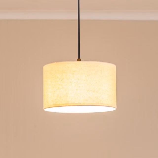 ValueLights Eva Small Natural Linen Fabric Drum Lamp Shade with LED Bulb in White