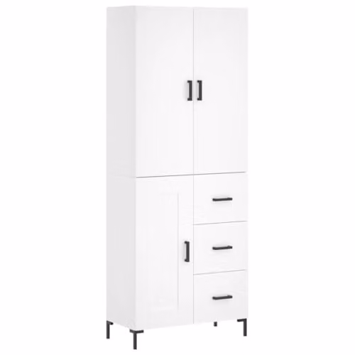 vidaXL Modern White Highboard with Hinged Doors and Internal Shelves, W/D/H: 69.5 x 34 x 180 cm