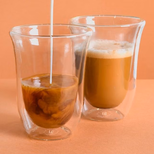 La Cafetire Set of 2 Double-Walled Glass Latte Mugs, Transparent Yellow