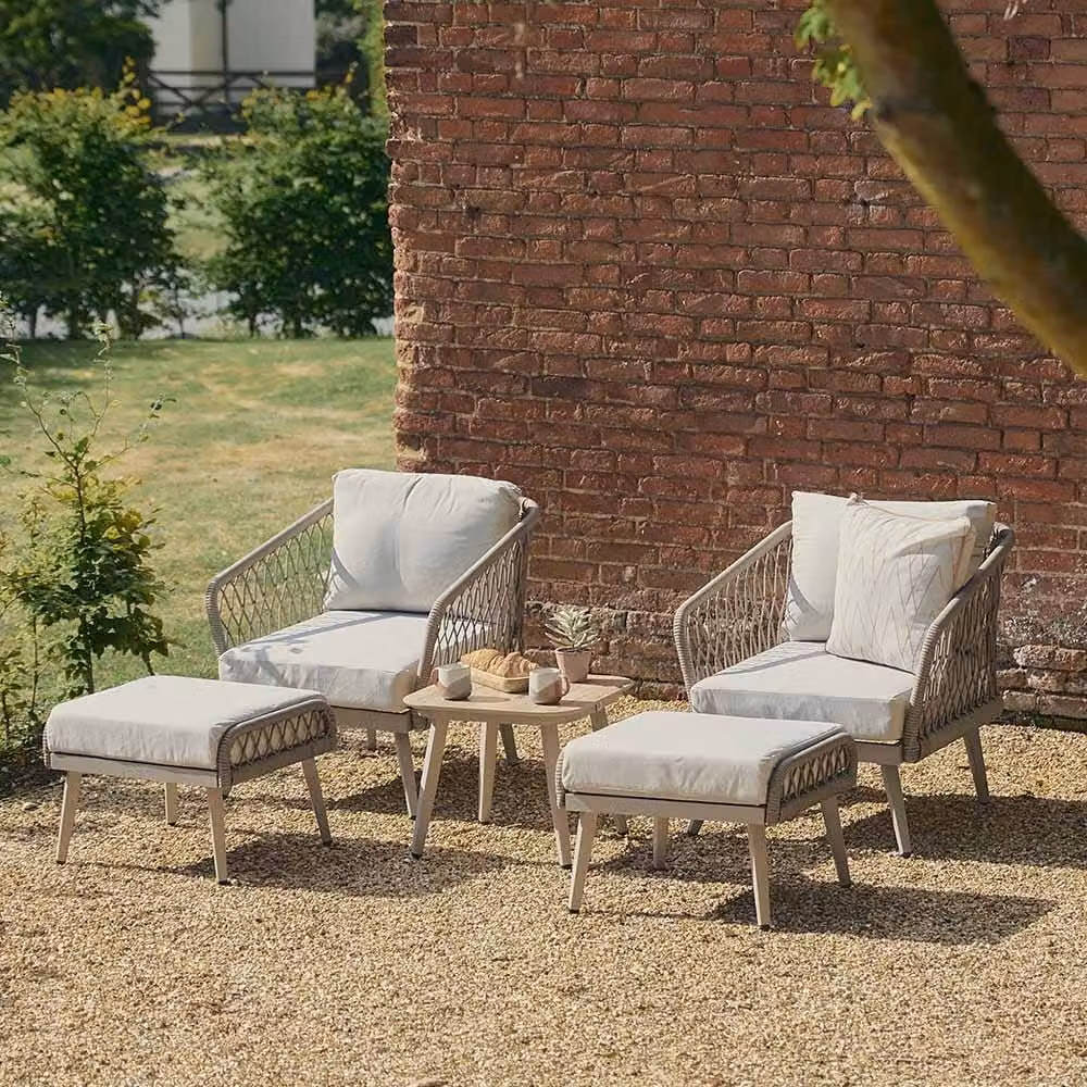Leisure Grow Lauren Duo Set with Table, Chairs and Footstools in Green and Grey