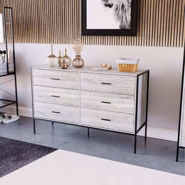 Vida Designs Brooklyn 6 Drawer Industrial Chest in Grey and Black