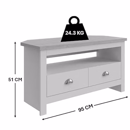 GFW Lancaster Country Style Corner TV Unit in White and Oak, W/D/H: 95.0 x 45.0 x 51.0 cm – 3