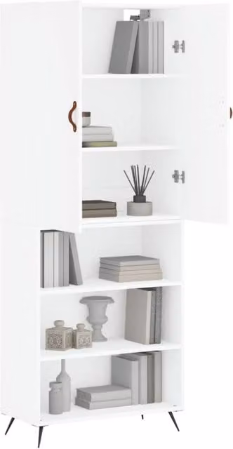 Berkfield Home Modern White Highboard with Hinged Doors and Internal Shelves, W/D/H: 69.5 x 34 x 180 cm