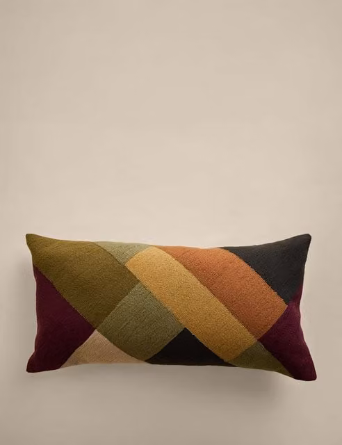 M&S Multicolour Pure Cotton Crewelwork Embroidered Rectangular Cushion