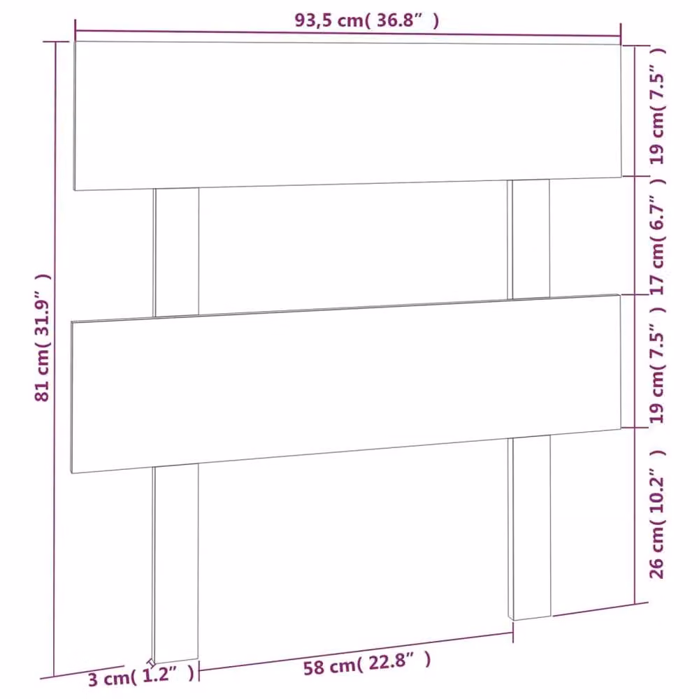 Berkfield Home Beautiful Bed Headboard in Grey Solid Pine Wood, W: 93.5 cm, D: 3 cm, H: 81 cm – 3