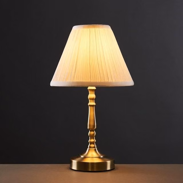 ValueLights Sienna Pair of Gold and Brass Dimmable Touch Table Lamps with Beige Fabric Shades – 1
