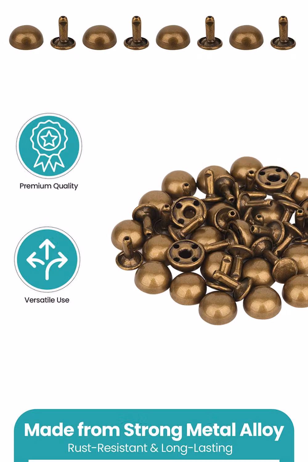 Neel Blue 15mm Dome Shaped Bag Feet Rivets with 9mm Round Studs, 50pcs in Bronze and Blue – 3