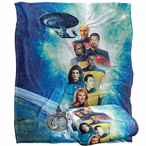 Trevco Star Trek 30 Crew Super Soft Fleece Throw Blanket, White, W/D/H: 152 x 127 cm