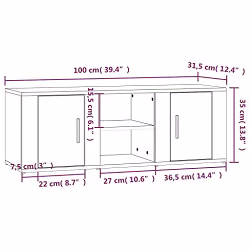 vidaXL Grey Concrete TV Cabinet in Multilayer Wood, W/D/H: 100 x 31.5 x 35 cm – 2