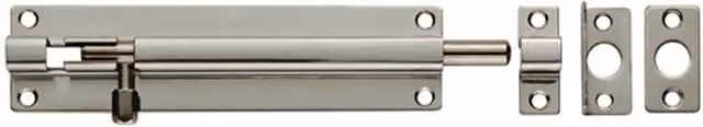 Loops Straight Barrel Surface Mounted Door Bolt Lock in Silver Stainless Steel – 2