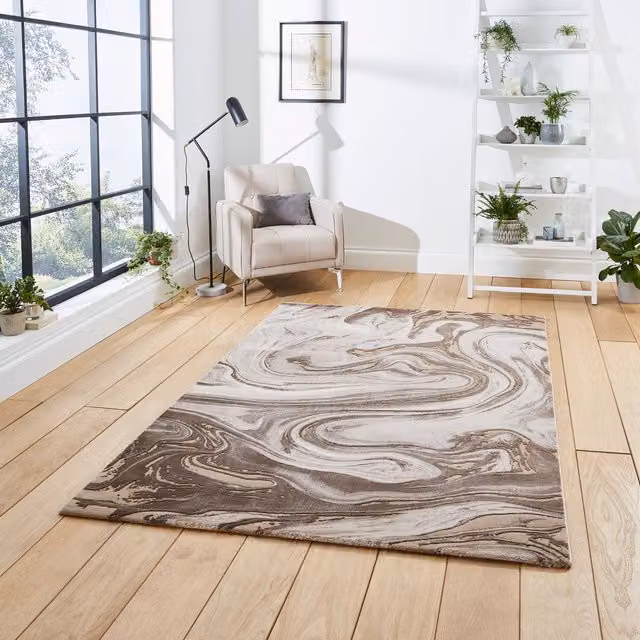 Terrys Modern Abstract Rectangular Rug in Beige and Silver