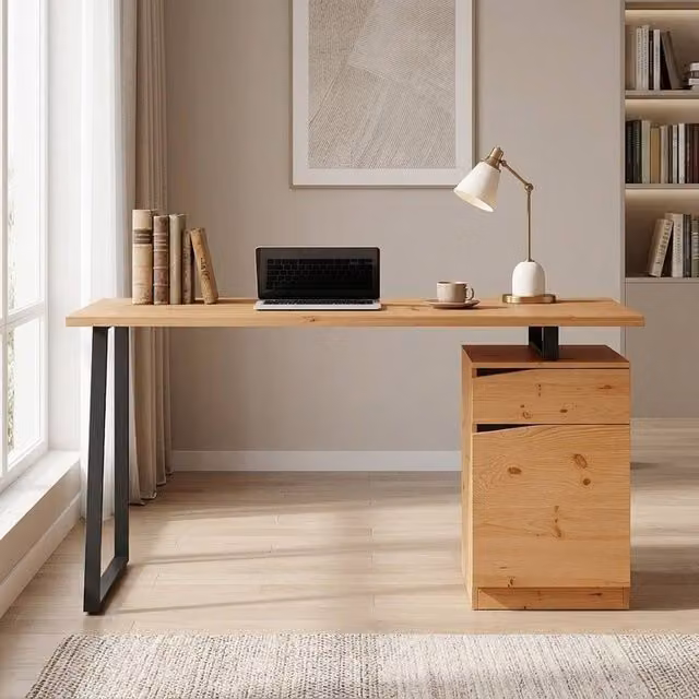 STILVORA Writing Desk with Drawer and Cabinet in Brown – 1