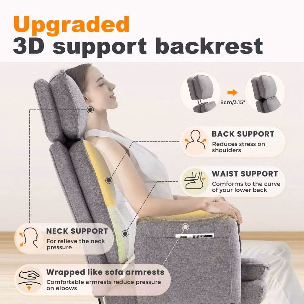 FORGEVIO Grey Big and Tall Industrial Task Office Chair with Headrest and Armrests – 3