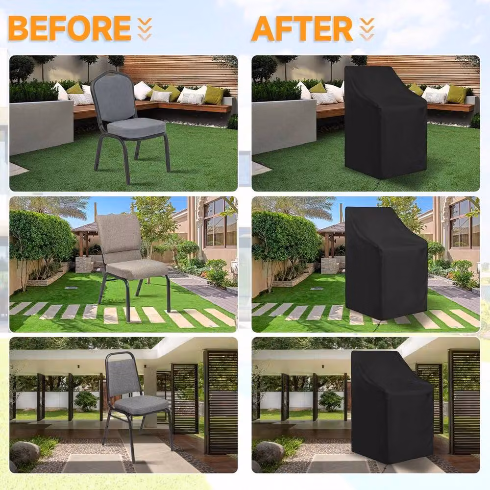 EONLION Waterproof Outdoor Stacking Dining Chair Cover in Black, 100 cm – 3