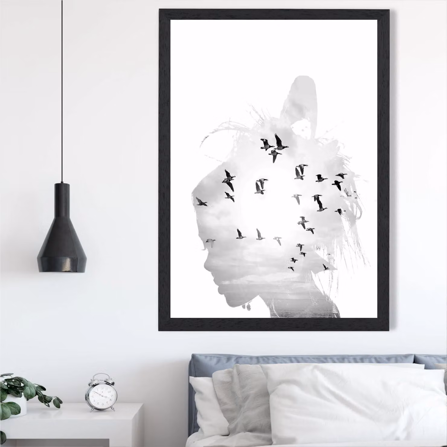 ARTZE Abstract and Seabirds Black and White Framed Photo Print – 2