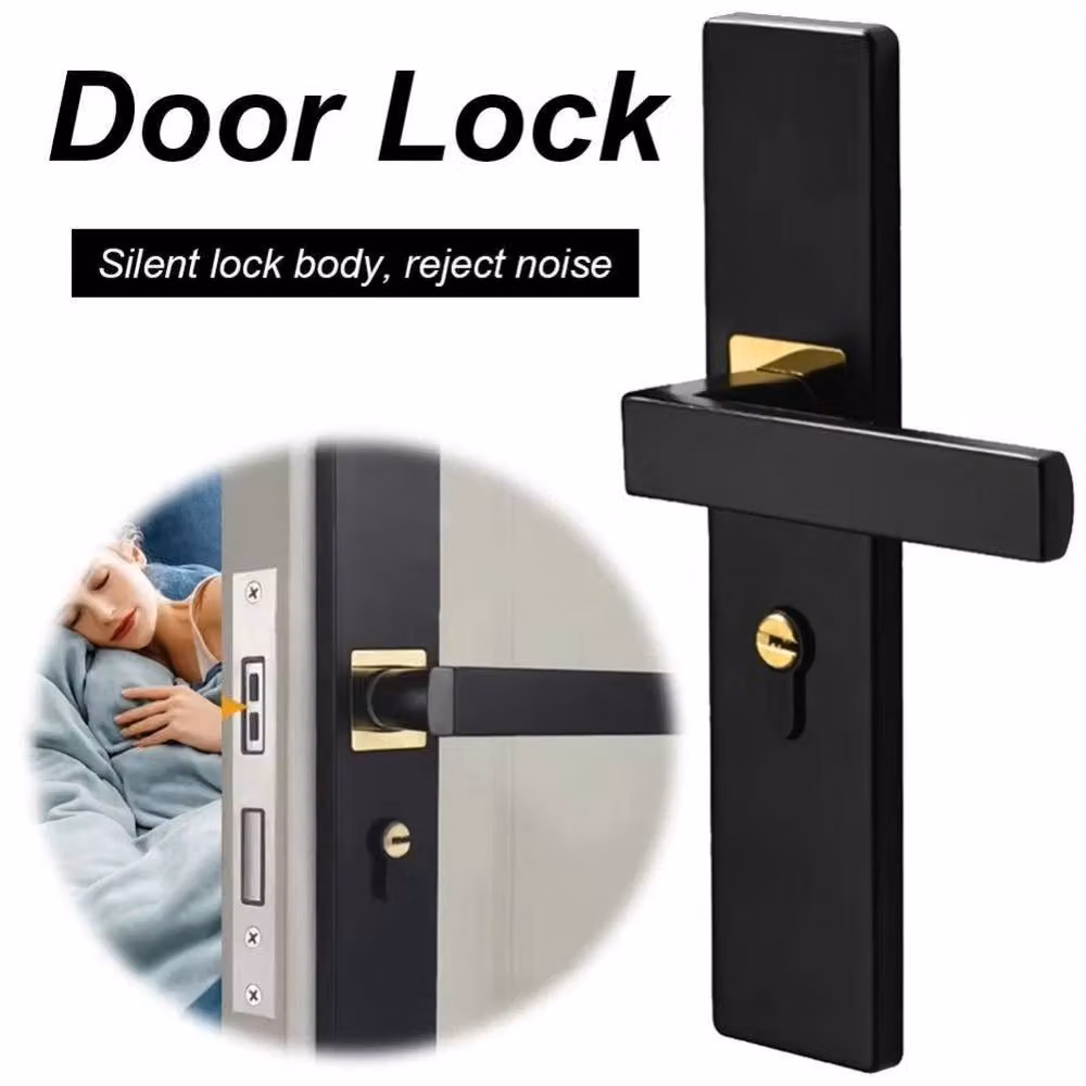SPETLEK Durable Silent Bearing Door Handle Lock in Black and Gold – 3