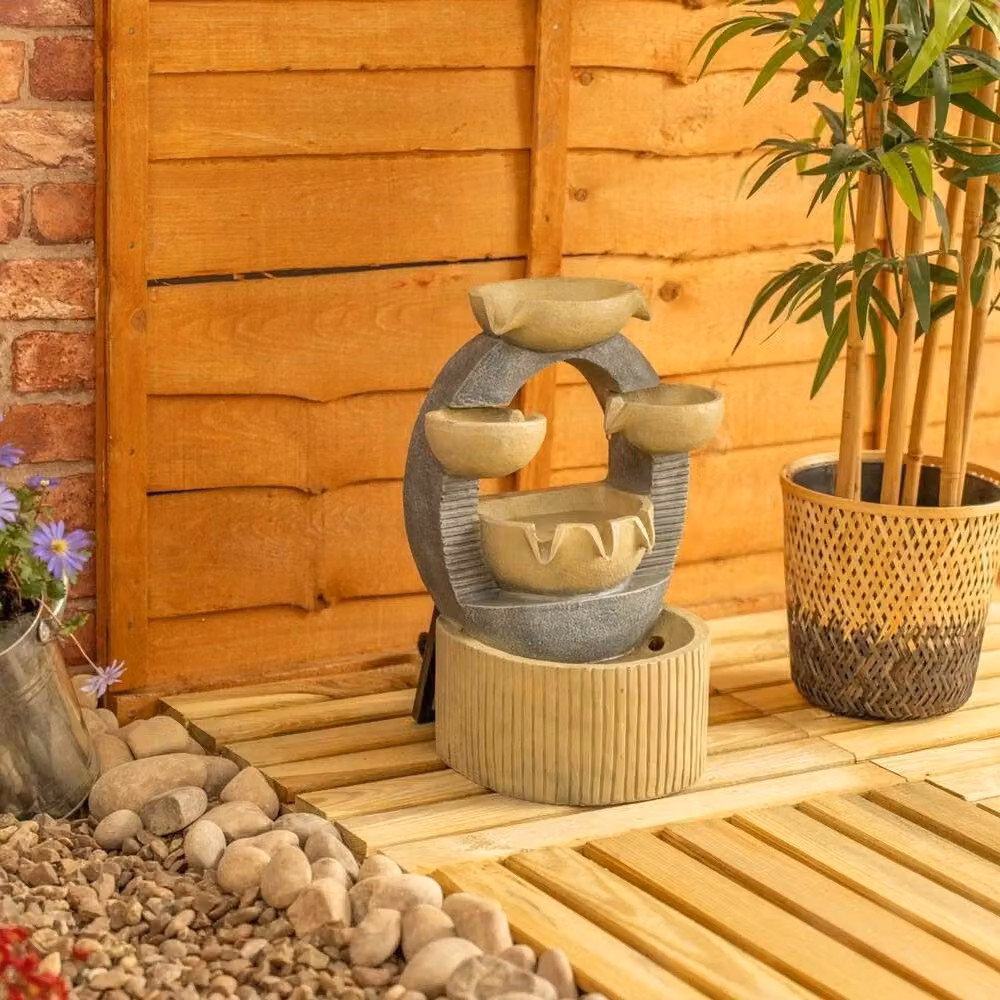 FLAVORA Solar Powered Outdoor Cascade Water Fountain in Beige – 3