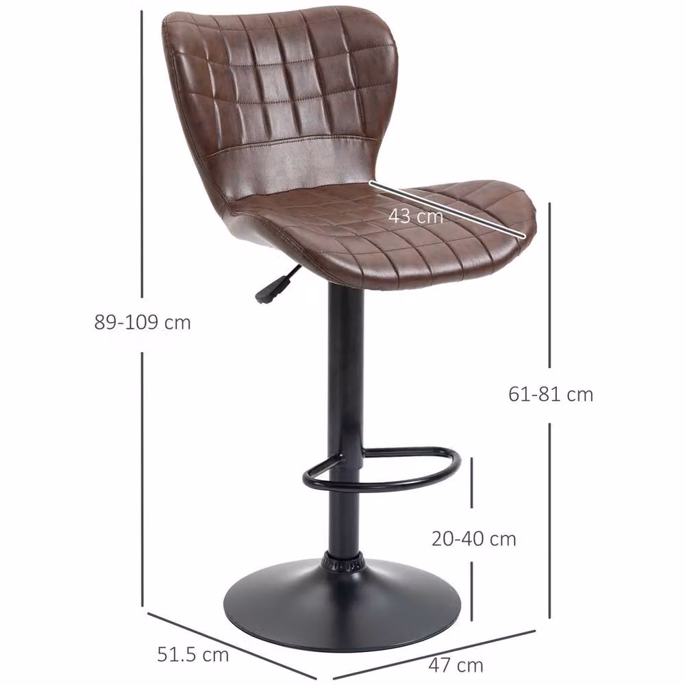 FORGEVIO Set of 2 Brown PU Leather Adjustable Height Swivel Bar Stools – 2