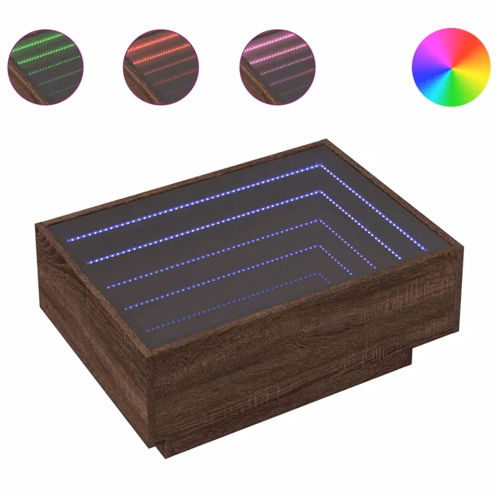Berkfield Home LED Coffee Table in Brown Oak, W/D/H: 70 x 50 x 30 cm – 2