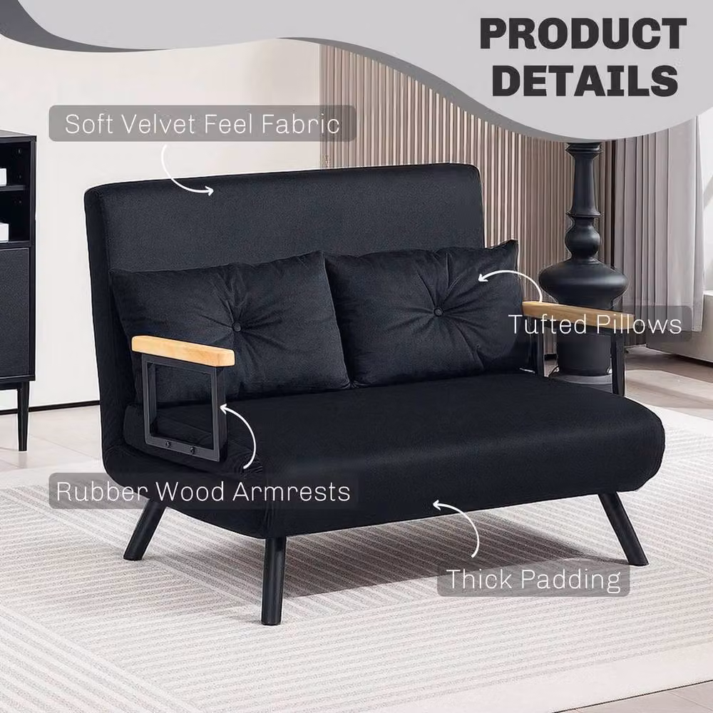 FORGEVIO Black 2 Seater Click Clack Sofa Bed for Living Room and Home Office – 4
