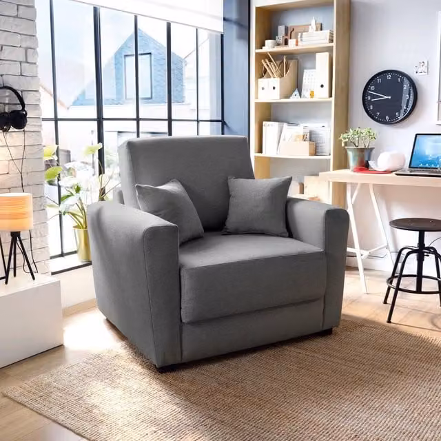 Abakus Direct Olly Single Sofa Bed Foldable Convertible Lounger Armchair in Grey Linen Fabric – 1