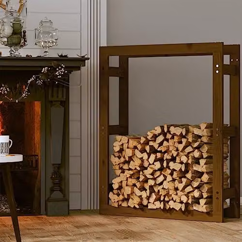 vidaXL Rustic Pine Wood Firewood Rack, Brown, W/D/H: 80 x 25 x 100 cm – 3