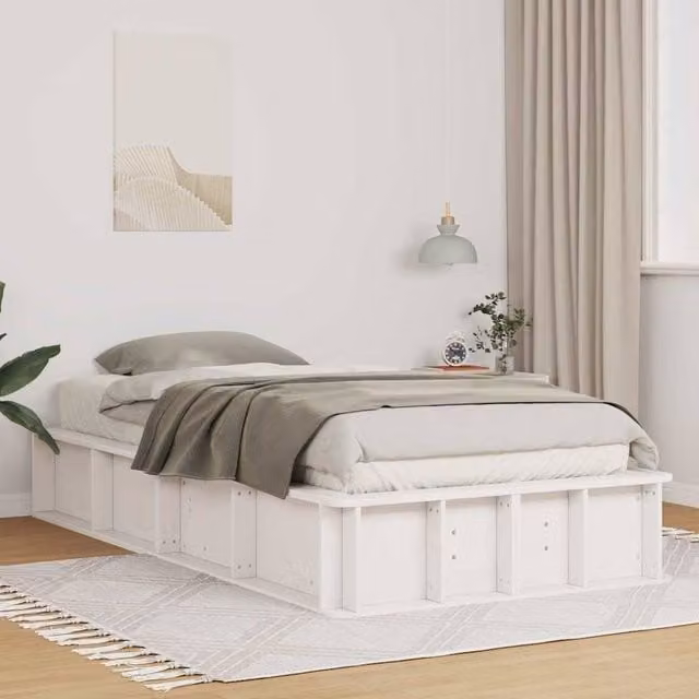 Berkfield Home Modern White Solid Pine Wood Bed Frame W: 75 cm, L: 190 cm – 1