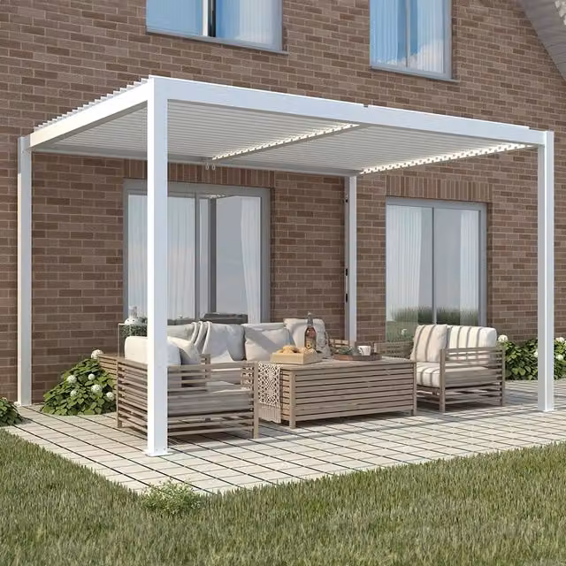 Primrose Living Deluxe White Veranda with Louvered Shutter Roof, W: 400 cm, D: 300 cm, H: 238 cm – 1