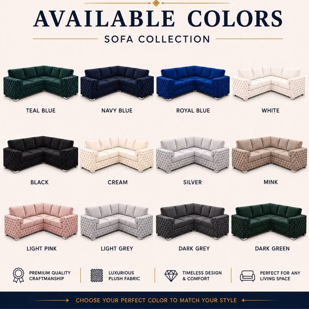 Stratus Interiors Ashley Chesterfield L-Shape Corner Sofa in Petrol Blue Plush Velvet Fabric – 3