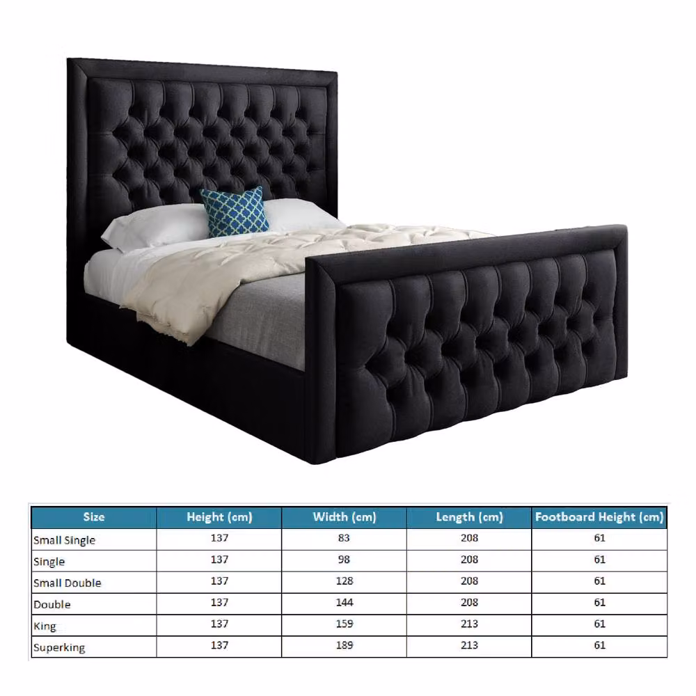 Casani Silchester Upholstered Black Velvet Designer Bed Frame W: 140 cm, D: 200 cm – 5