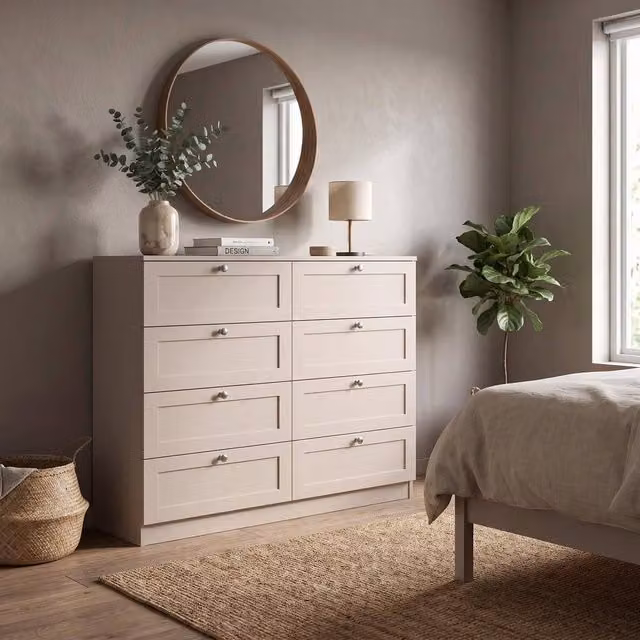 FWStyle Artus Beige Panelled 8 Drawer Chest of Drawers with Extra Deep Drawers – 1