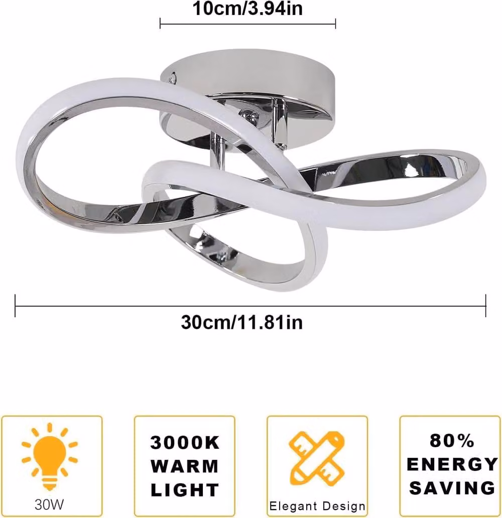 COMELY Modern Flower Shape LED Ceiling Light, Silver and Chrome, 30W, 3000K, Diameter: 30 cm – 2