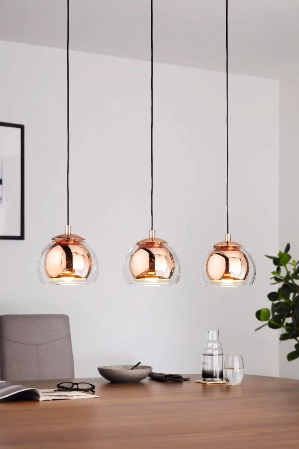 Eglo Rocamar 3-Light Copper and Transparent Glass Pendant Light – 2