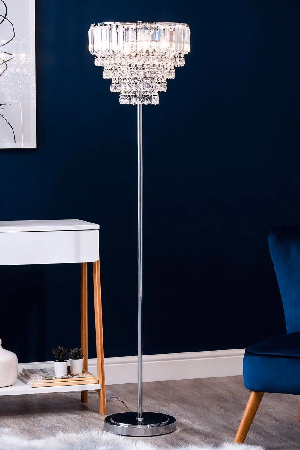 BHS Lighting Paladina Floor Lamp in Silver and Chrome with Crystal Details, H: 156.5 cm, W: 47.0 cm, D: 28.0 cm – 2