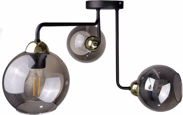 Netlighting Cosmo Multi Arm Semi Flush Ceiling Light in Black and Gold with 3x E27 Glass Spheres, Diameter: 50 cm