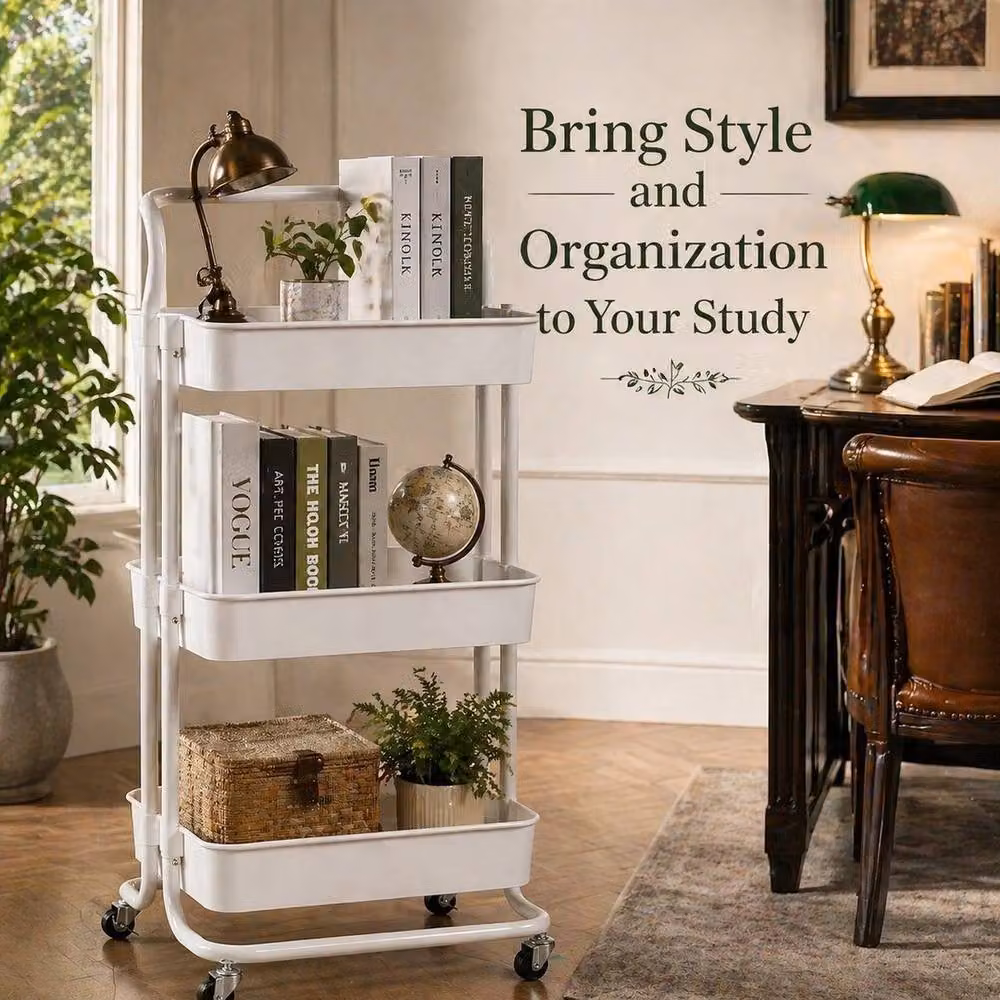 Nordara 3 Tier Rolling Storage Cart in White – 3