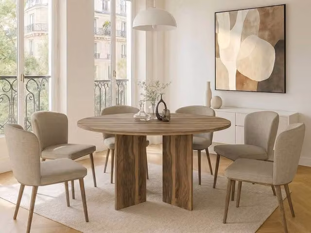 Vente-unique TOPANIA 6-Seater Round Dining Table in Dark Oak Walnut, Diameter: 138 cm, Height: 75 cm