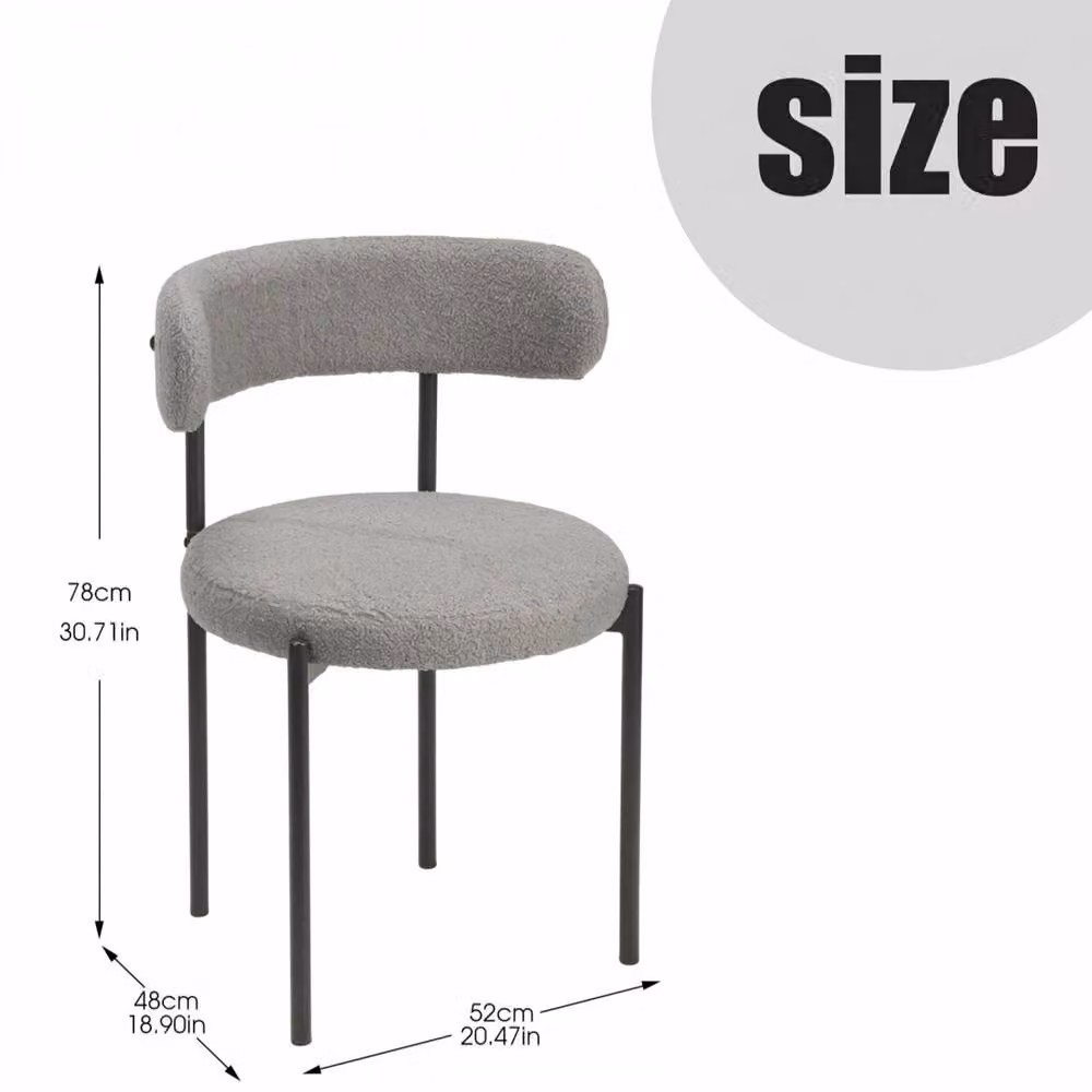 Nordara Set of 2 Mid-Century Grey Bouclé Upholstered Dining Chairs with Metal Legs – 2